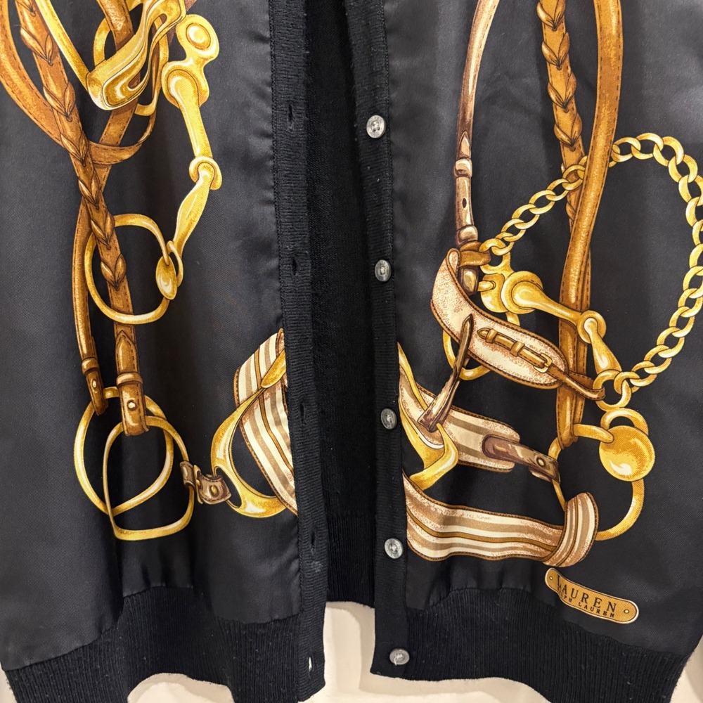 Ralph Lauren L-RL Silk Cashmere Equestrian Horse Bit Cardigan Black 1X Preppy - Picture 4 of 9
